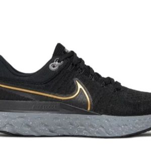 Mens Nike 2021 React Infinity Flyknit 2 'Black Metallic Gold' Size 12